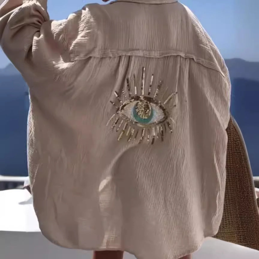 Damen Bluse mit einzigartigem Auge-Stickerei Drune