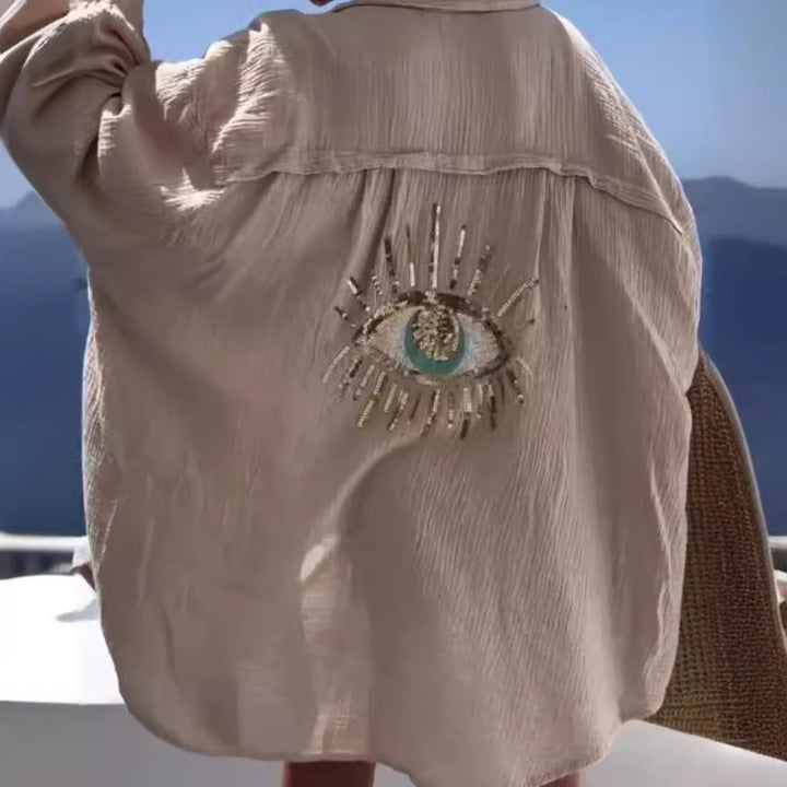 Damen Bluse mit einzigartigem Auge-Stickerei Drune