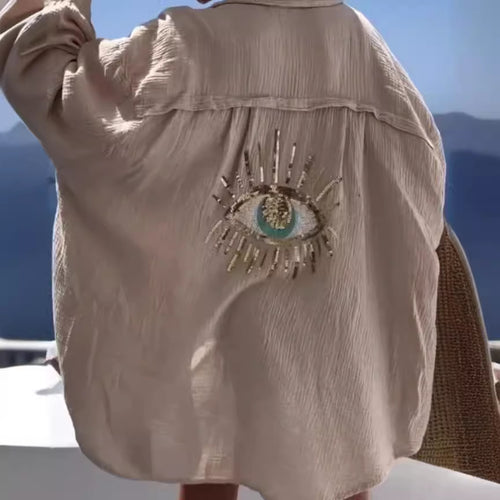 Damen Bluse mit einzigartigem Auge-Stickerei Drune