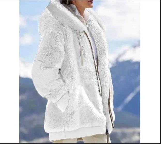 Damen Kuschelige Kunstpelzjacke mit Kapuze Drune