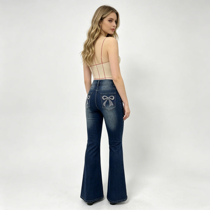 Damen Bootcut Jeans mit dekorativen Stickereien Drune