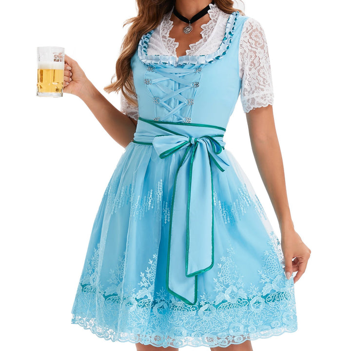 Damen nan kurzes Landhaus-Dirndl mit bestickter Tüllschürze, gerafftem Mieder und Puffärmeln Drune