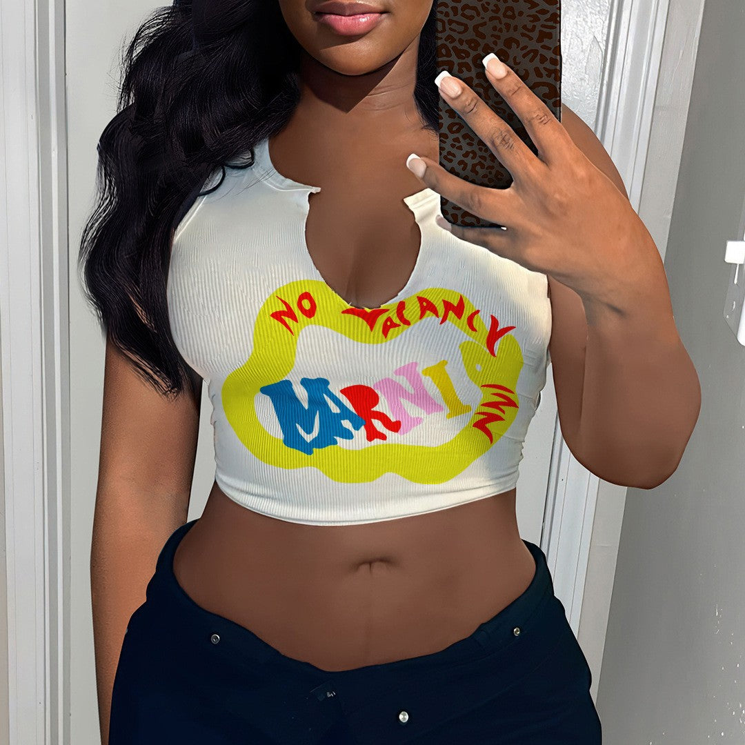 Damen Crop-Top mit auffälligem Schriftzug und lockerer Passform Drune