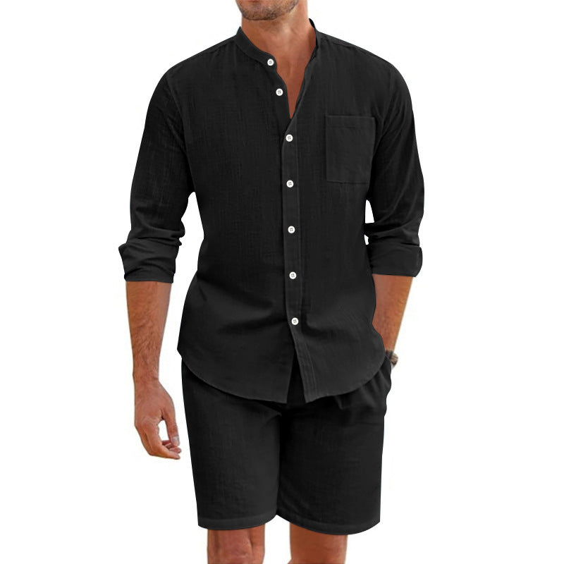 Herren Lässiges Hemd und Shorts Set mit atmungsaktiver Leinenstruktur Drune