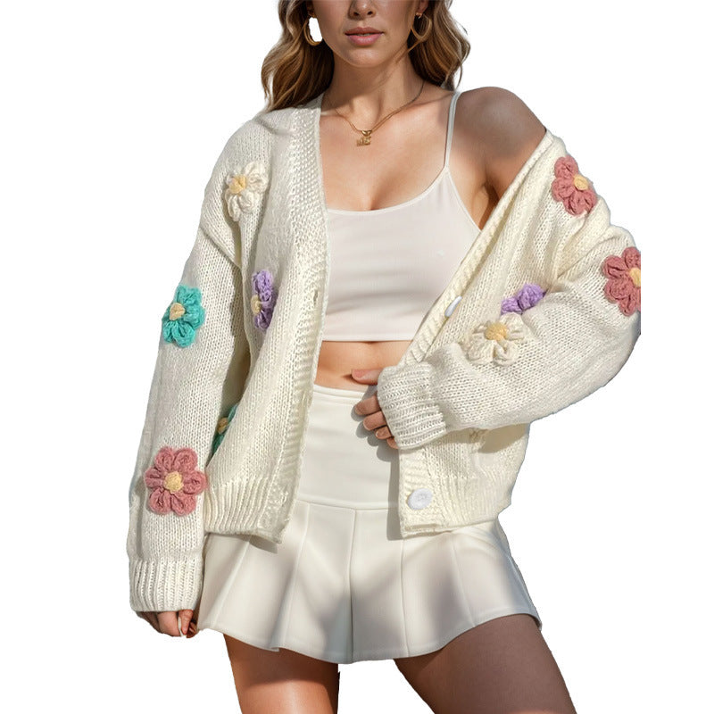 Damen kuschelige Strickjacke mit floralem Design Drune