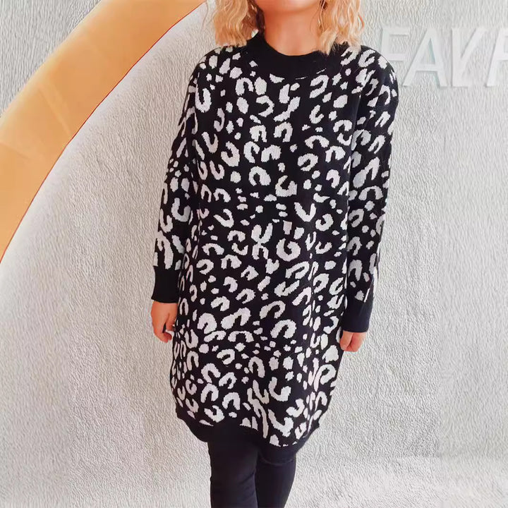 Damen Grobstrickkleid im modernen Leopardenmuster Drune