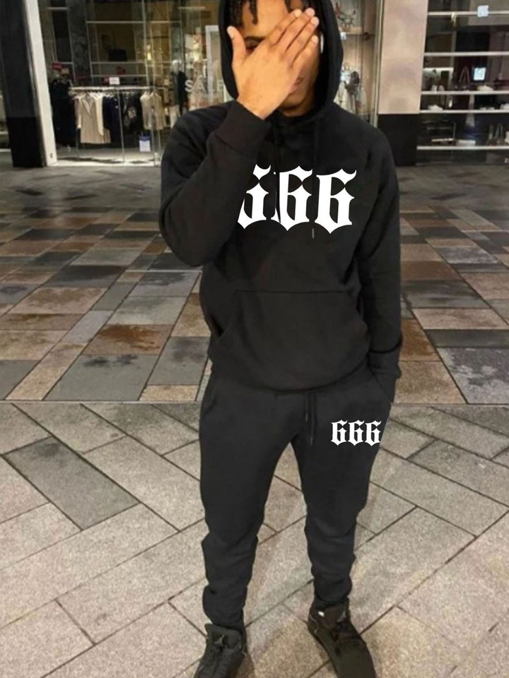 Herren Hoodie und Jogginghose Set mit grafischem Statementdruck Drune