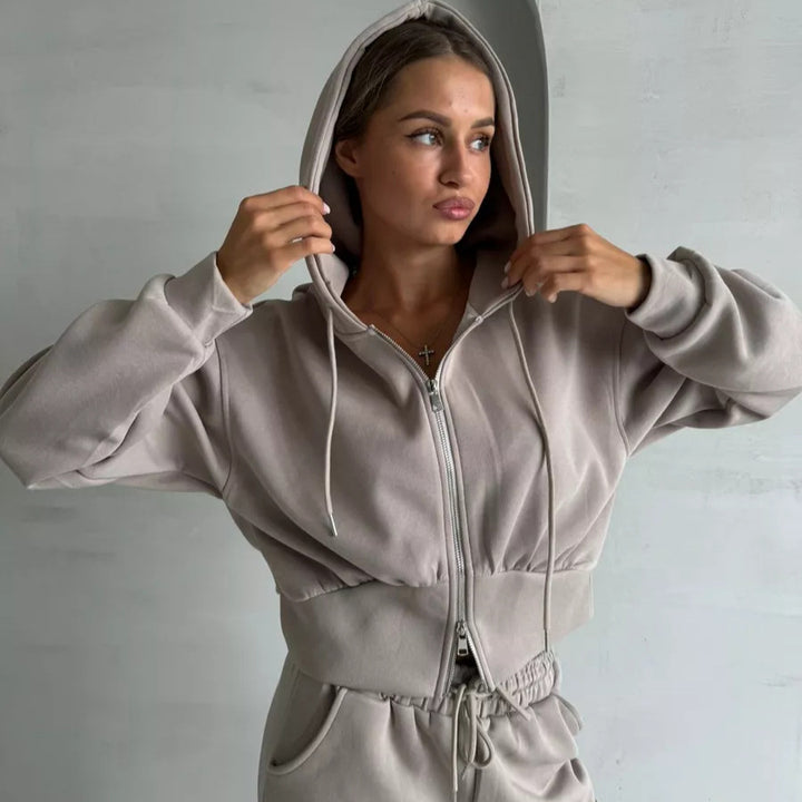 Damen Sportliches Cropped Hoodie und weite Jogginghose Set Drune