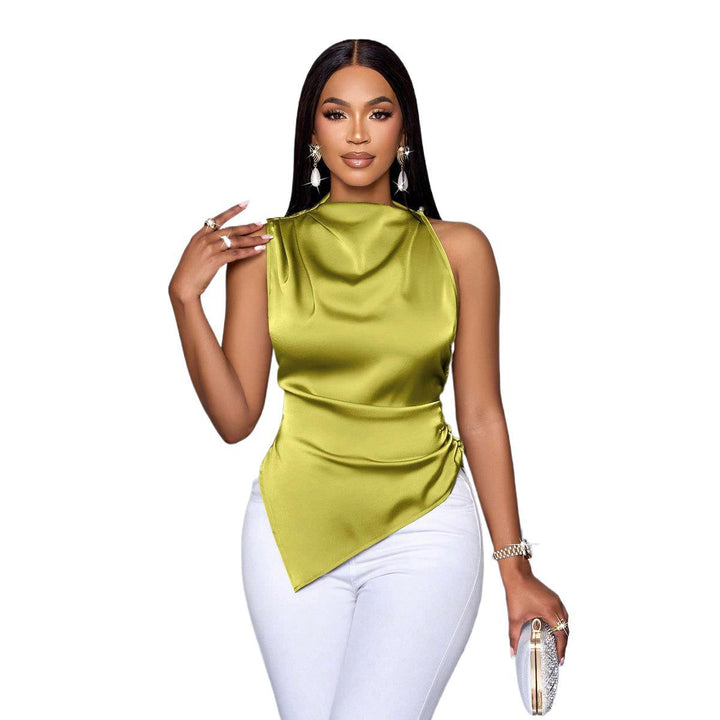 Damen Hochgeschlossenes Satin-Oberteil mit asymmetrischem Schnitt Drune