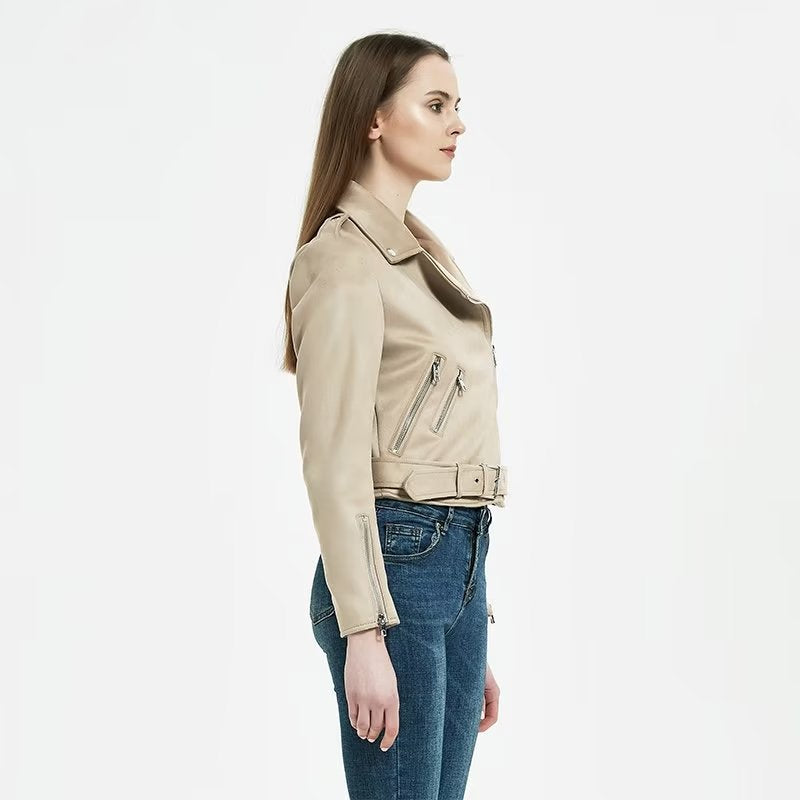Damen stylische Bikerjacke im eleganten Wildleder-Look mit praktischen Taschen Drune