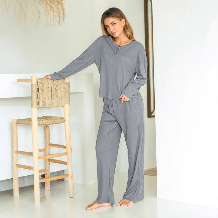 Damen gemütliches Waffel-Pyjama-Set Drune
