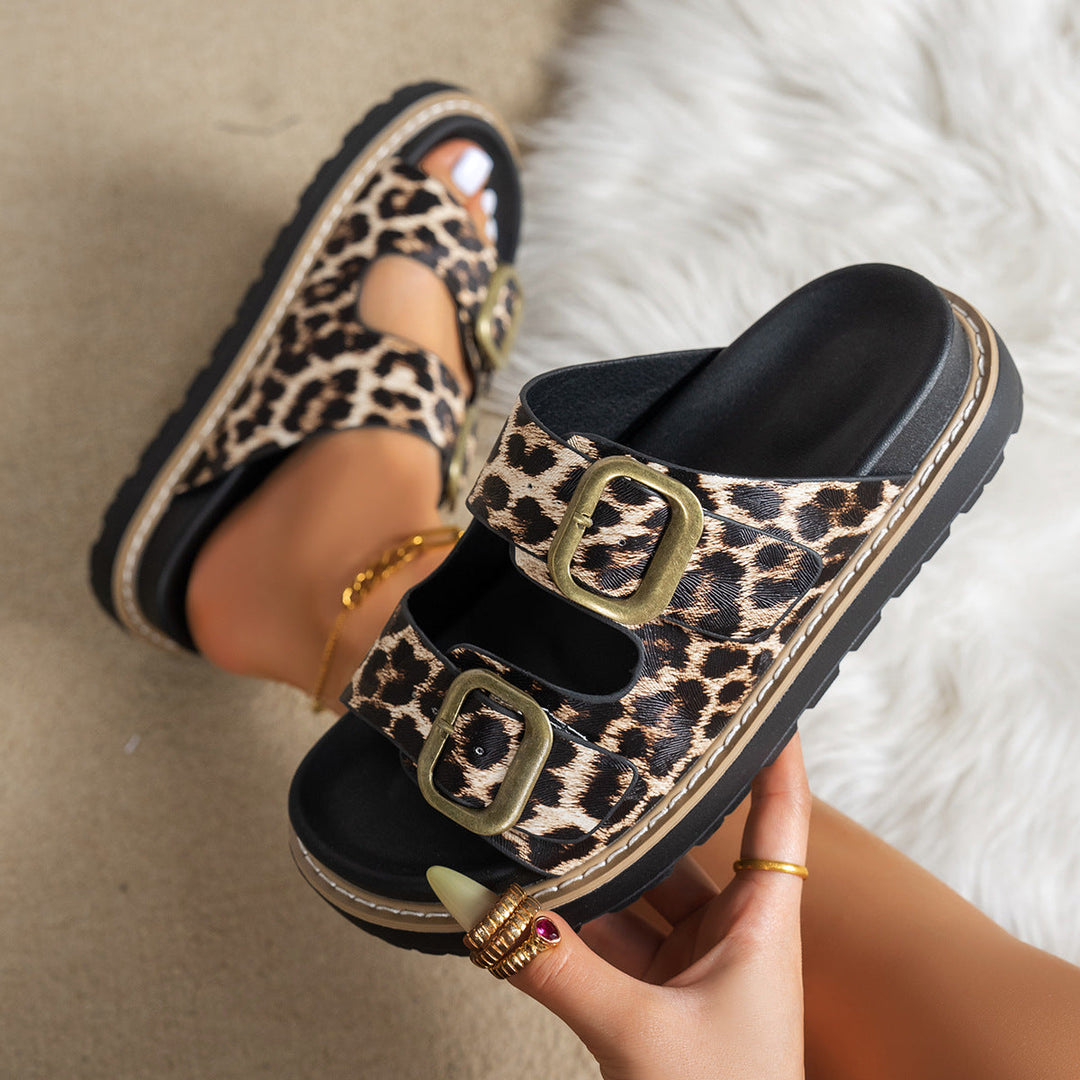 Damen modische Badesandalen mit stabilem Riemen und eleganter Animal-Print-Optik Drune