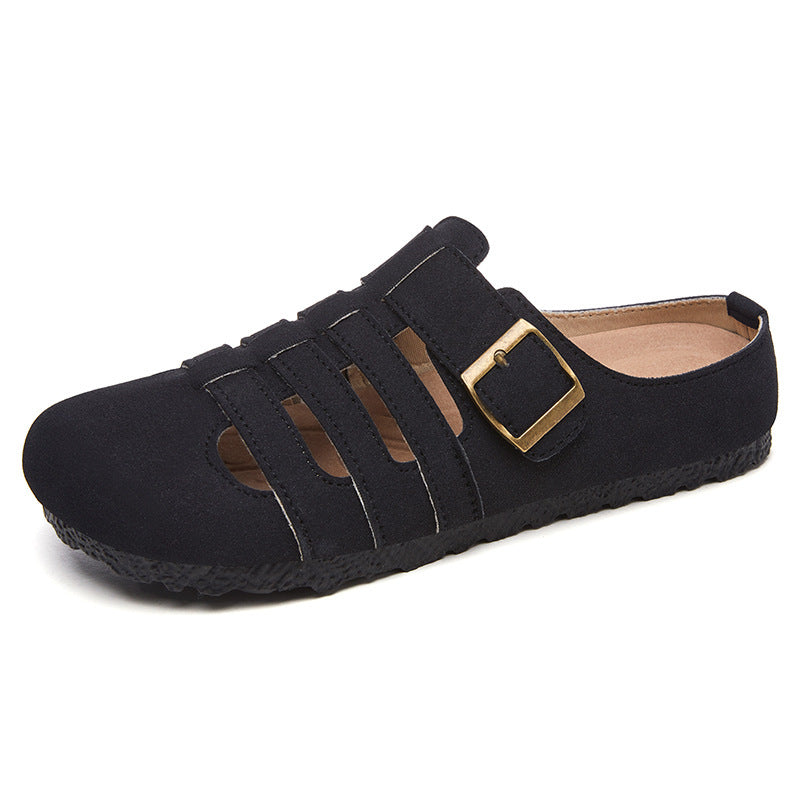 Damen nan geschlossene Sandalen-Halbschuh mit verstellbarer Metallschnalle, atmungsaktiven Cut-Outs und gepolstertem Komfortfußbett Drune