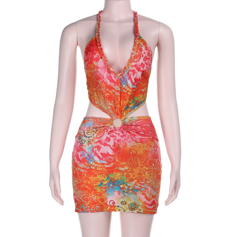 Damen verspieltes Minikleid mit floralem Design und verstellbaren Trägern Drune