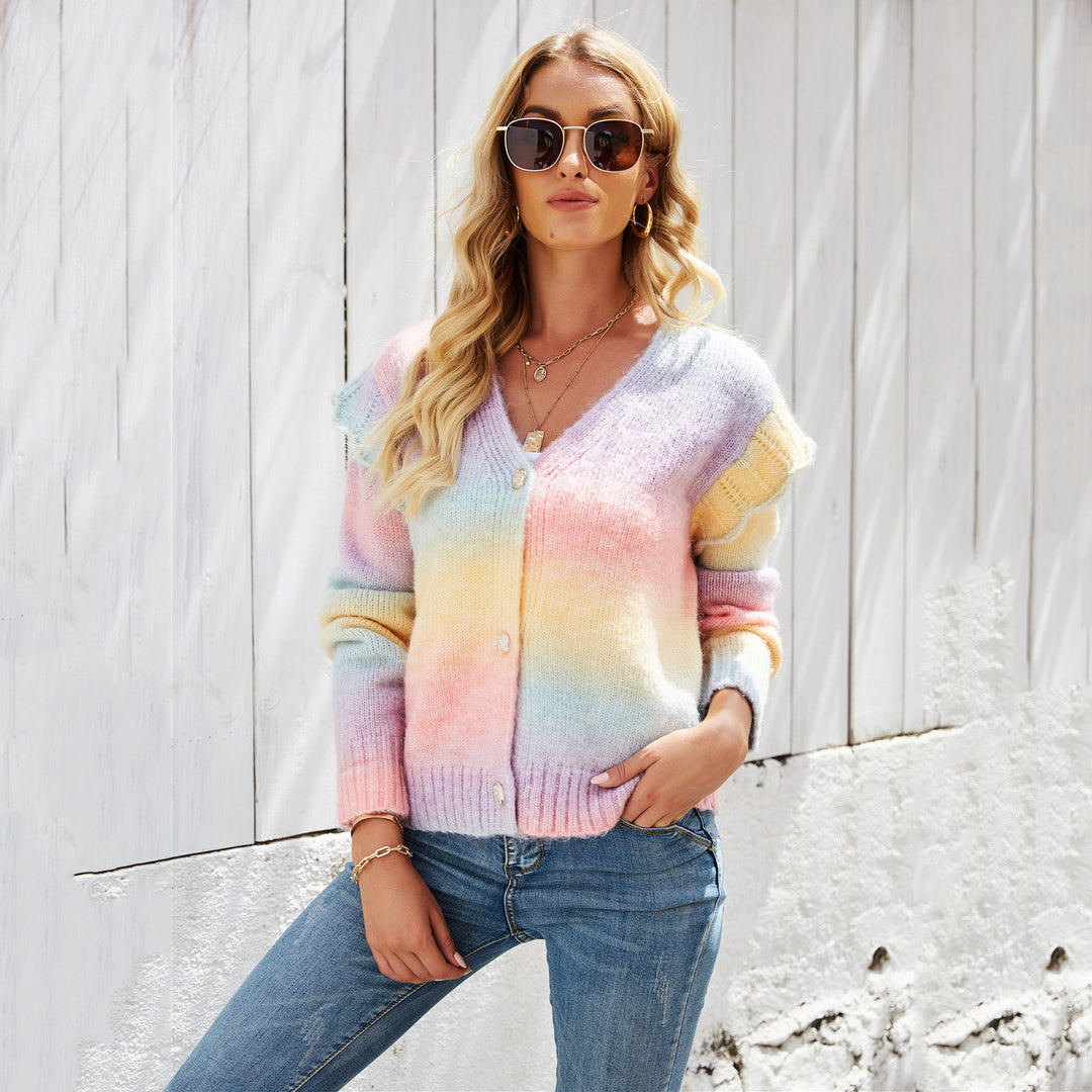 Damen modische Strickjacke mit buntem Farbverlauf Drune