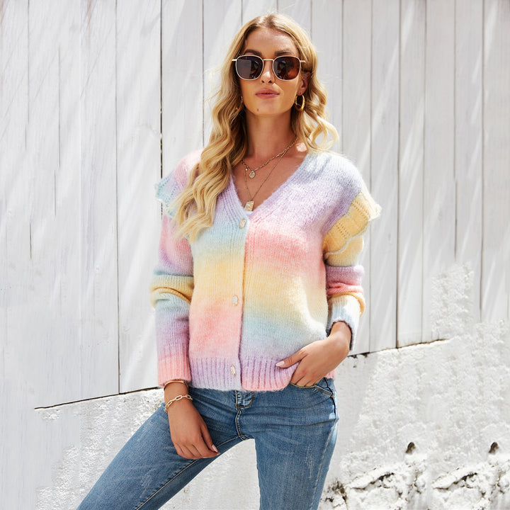Damen modische Strickjacke mit buntem Farbverlauf Drune