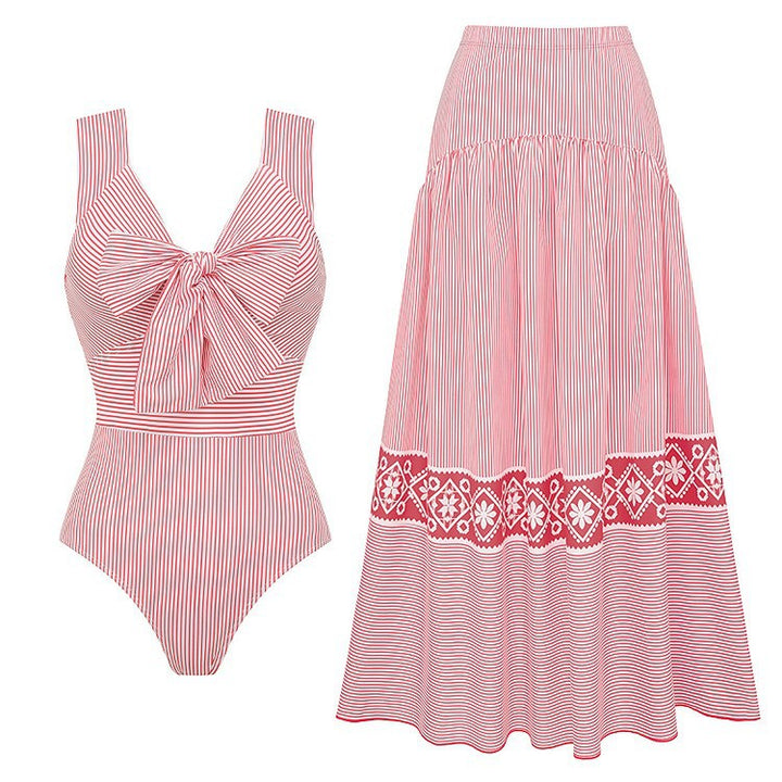 Damen Striped Bikini-Set mit eleganter Wickelbluse und modischem Rock Drune
