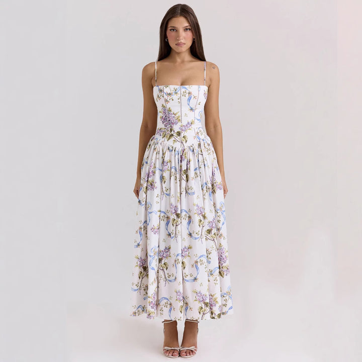 Damen nan tailliertes Maxikleid mit Korsettoberteil und feinen Spaghettiträgern Drune