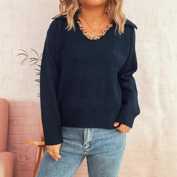 Damen Strickpullover mit elegantem Stehkragen und strukturierter Textur Drune