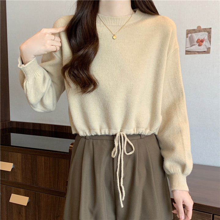 Damen lässiger Pullover mit Kordelzug und voluminösen Ärmeln Drune