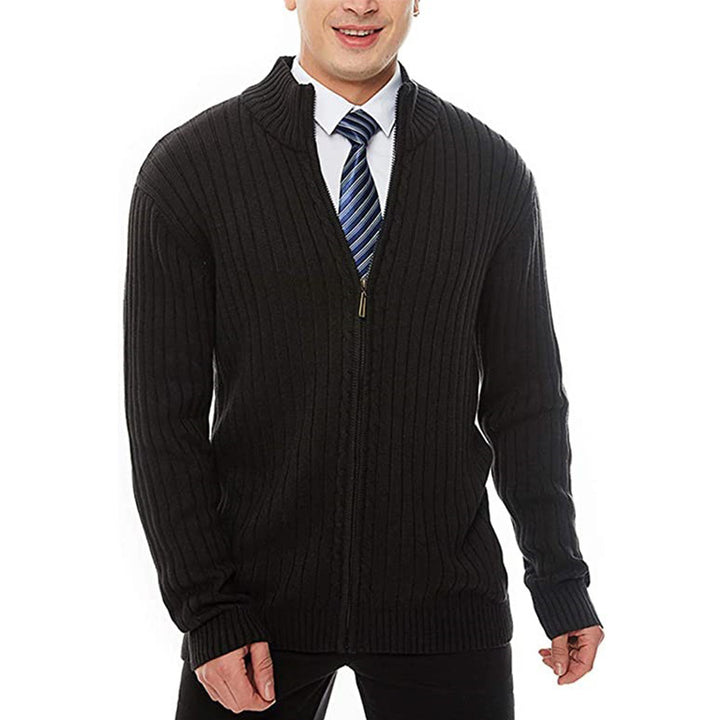 Herren Strickjacke mit modernen Zipper-Details und feinem Rippmuster Drune