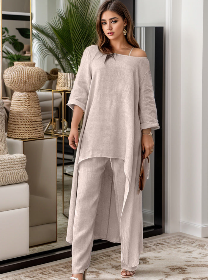 Damen Elegante Leinenbluse mit asymmetrischem Schnitt und lässigem Design Drune