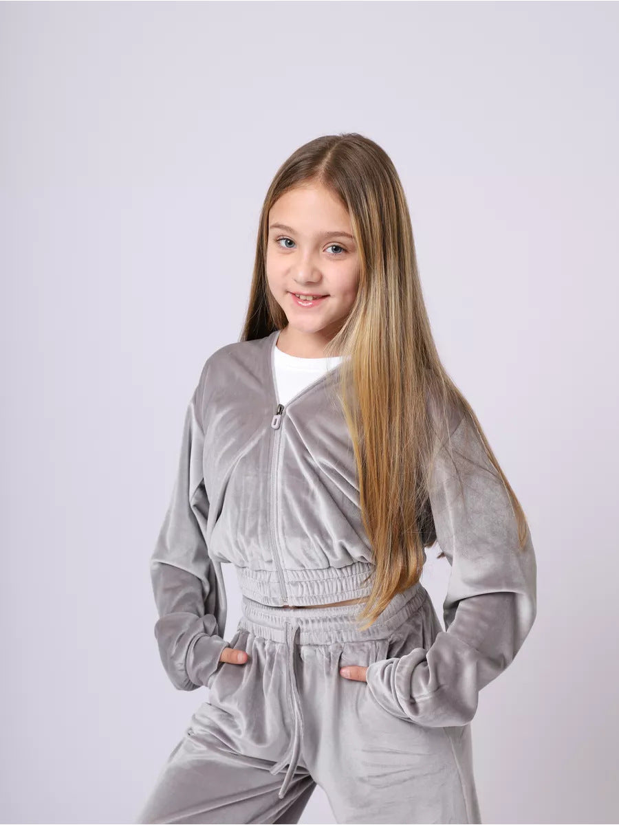 Damen Velours Sweatanzug mit Kapuze und elastischem Bund Drune