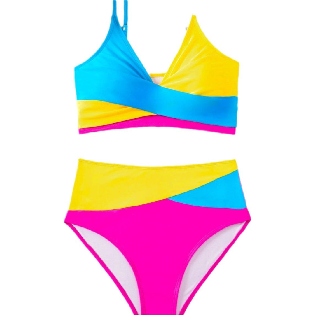 Damen Hochtaillierter Bikini mit überkreuztem Oberteil und eleganten Raffungselementen Drune