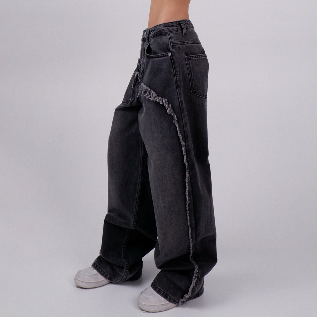 Damen Distressed Wide-Leg Jeans mit fransigen Abschlüssen Drune