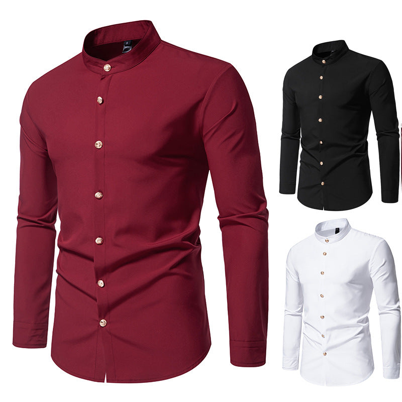 Herren Langarmhemd mit modernem Stehkragen und eleganten Knopfdetails Drune