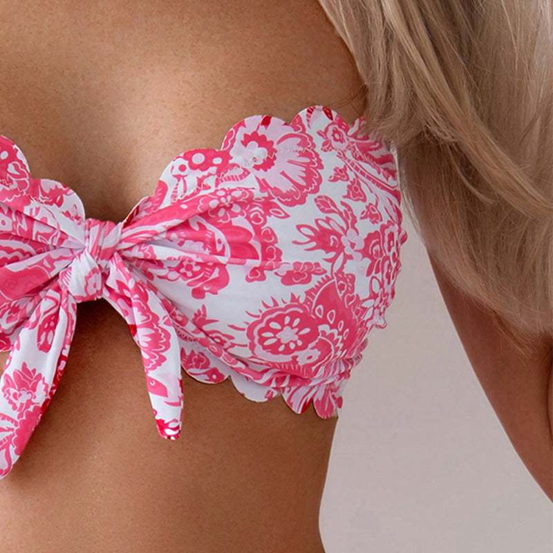 Damen Bustier-Bikini-Set mit floralen Rüschendetails Drune