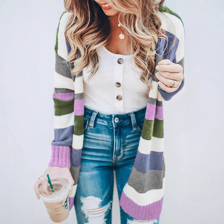 Damen lässiger Strickcardigan mit modernen Streifen Drune