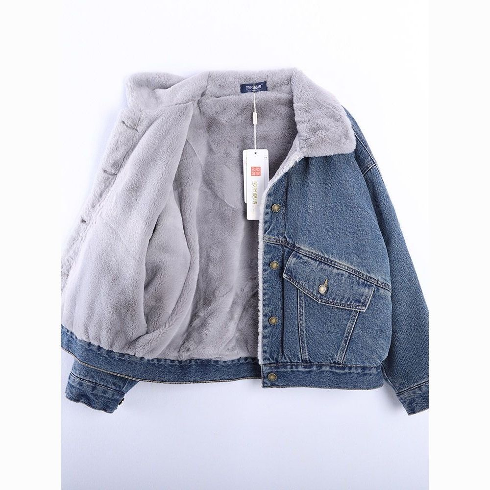 Damen gesteppte Jeansjacke mit weichem Fleecefutter und klassischen Taschen Drune