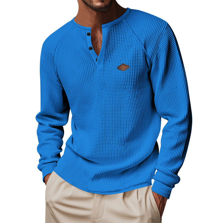 Herren Langarmshirt mit Knopfleiste und Struktur Drune