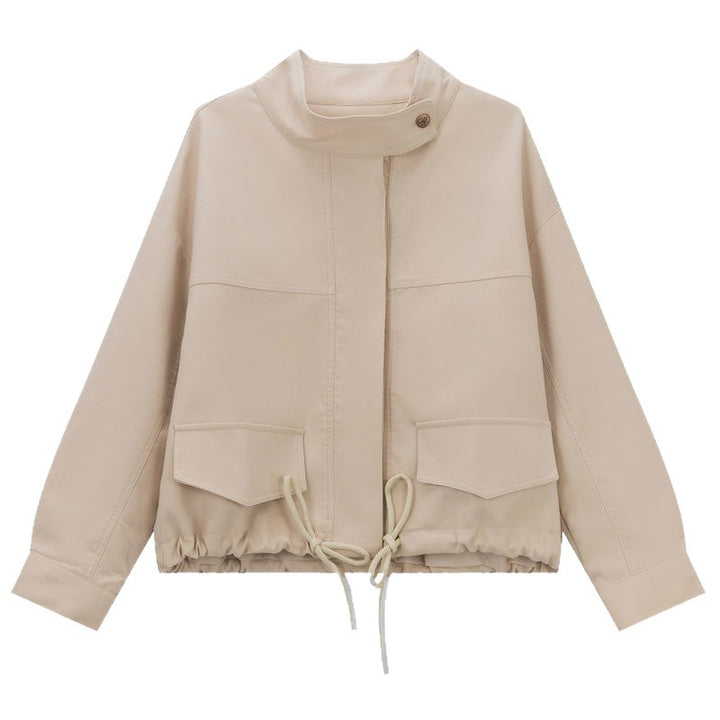 Damen Modische Kurzjacke mit hohem Kragen und Druckknopfverschluss Drune