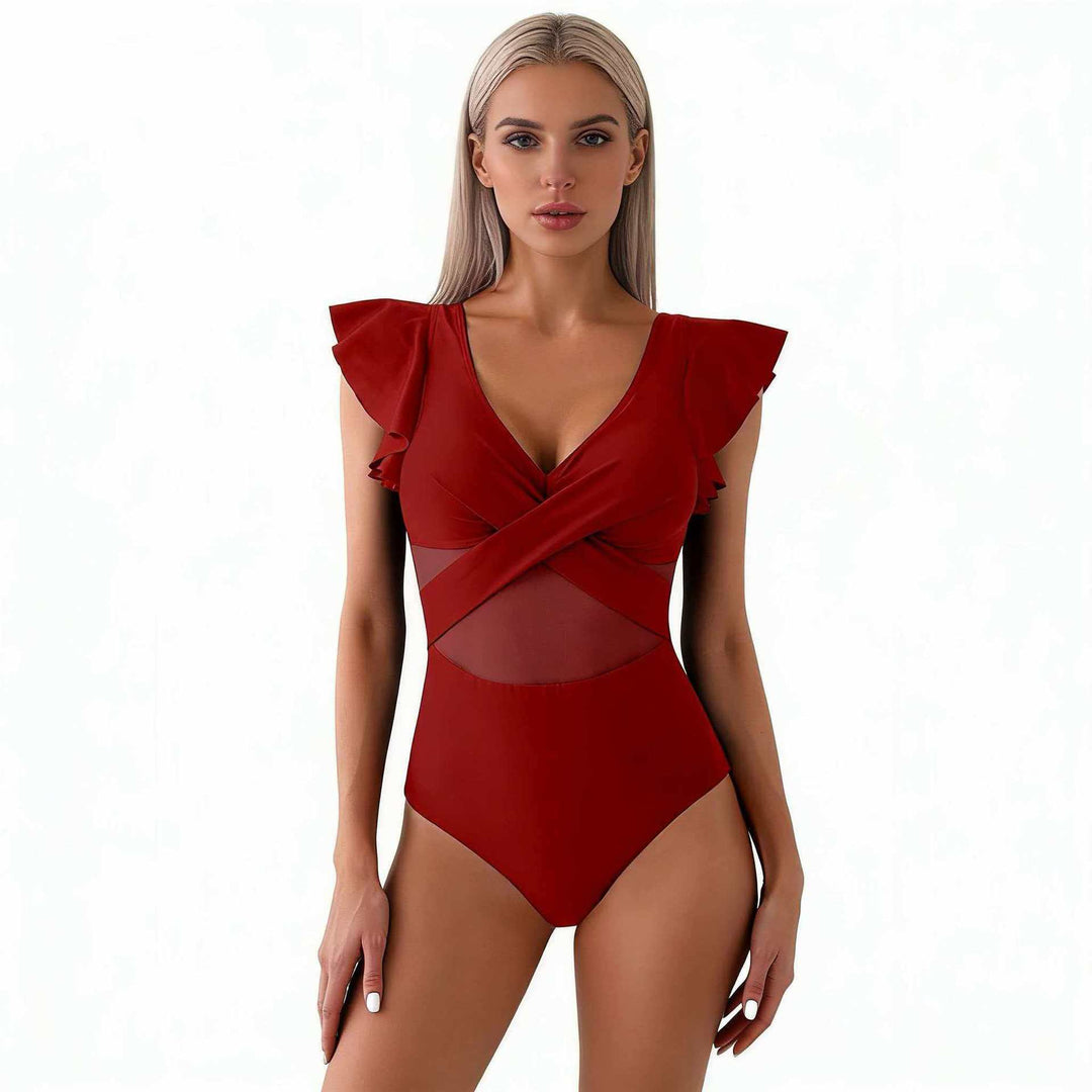 Damen Eleganter Badeanzug mit verwobenen Netzdetails Drune