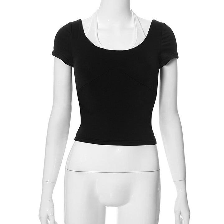Damen cropped T-Shirt mit Schulterakzenten und figurbetontem Schnitt Drune
