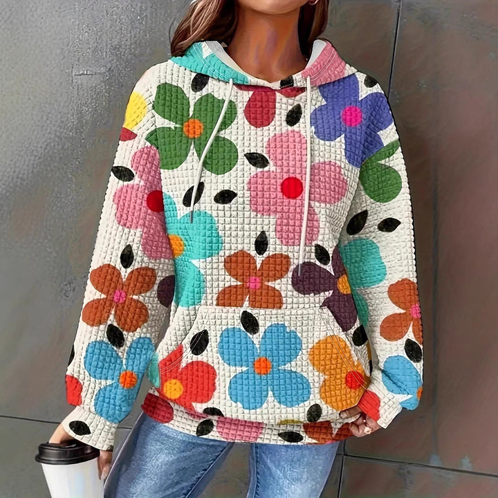 Damen lockerer Kapuzenpullover mit farbenfrohem Blumendesign Drune