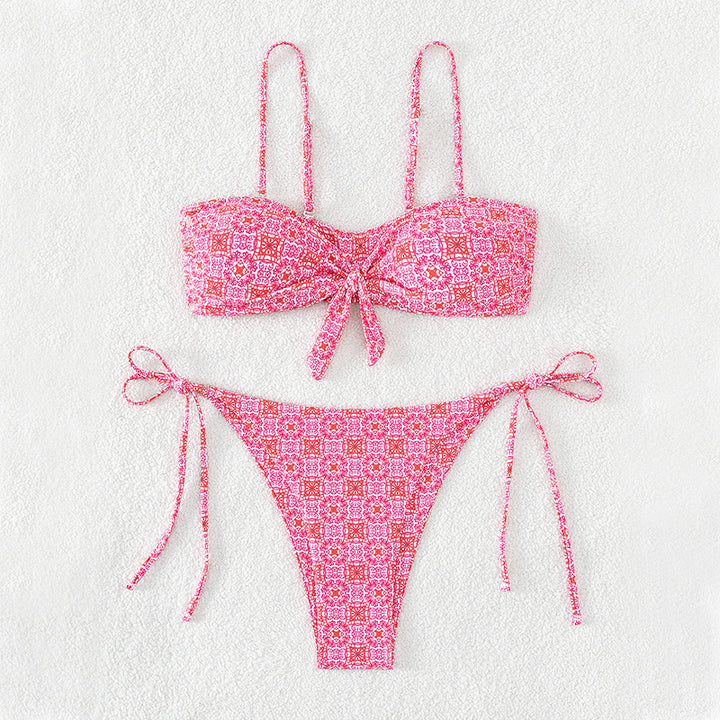 Damen Bandeau-Bikini mit dekorativem Knoten und verspielten Bindebändern Drune