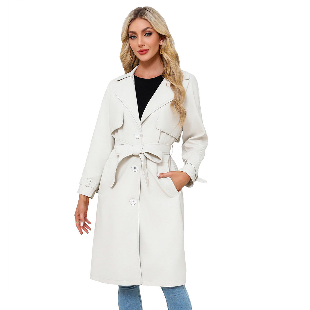 Damen modischer Trenchcoat aus hochwertigem Kunstleder Drune