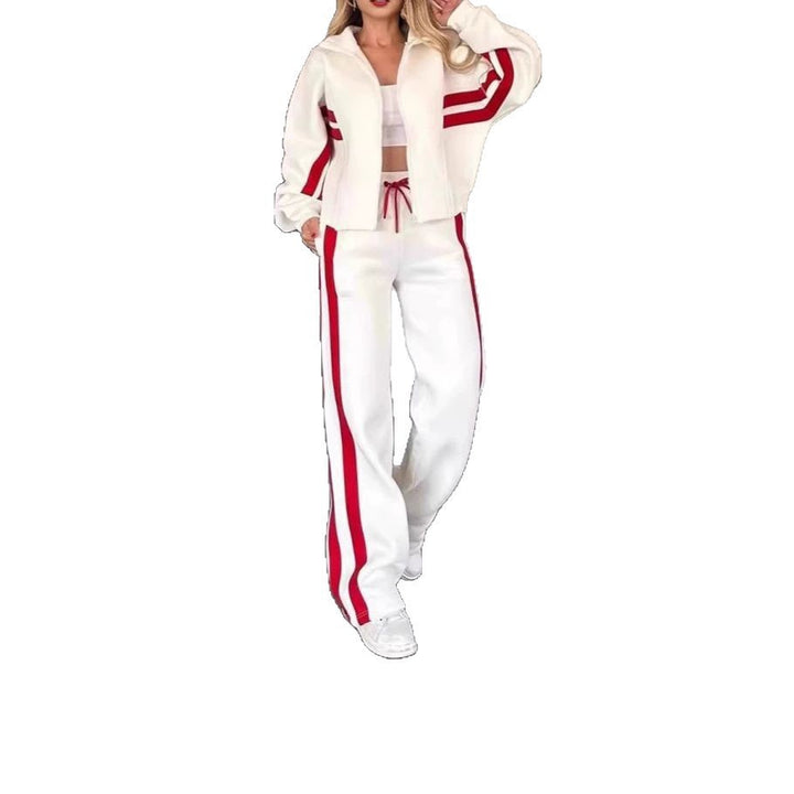 Damen nan athletisches Zweiteiler-Set aus French Terry mit Reißverschluss Cropped Jacke und weitem Highwaist Jogger Drune
