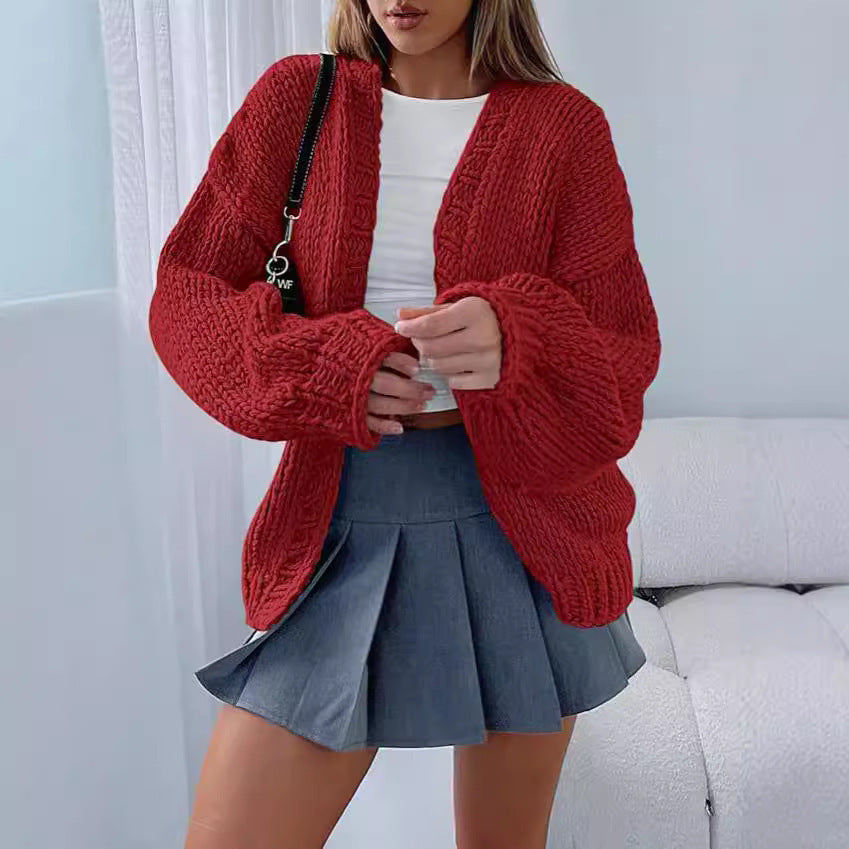 Damen weicher Strick-Cardigan mit voluminösen Ärmeln und offener Front Drune