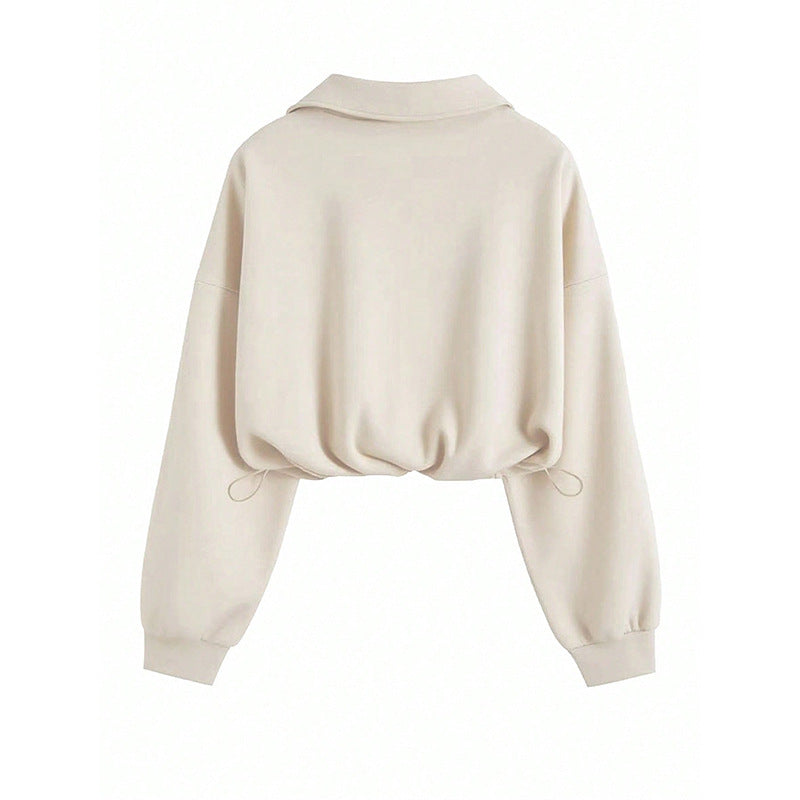 Damen lässiger Pullover mit halbem Reißverschluss und Gummizug Drune