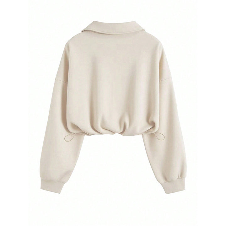 Damen lässiger Pullover mit halbem Reißverschluss und Gummizug Drune
