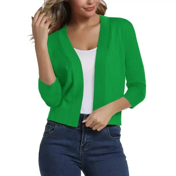 Damen nan offener Kurzcardigan mit dreiviertelärmeln und elastischem Saum Drune