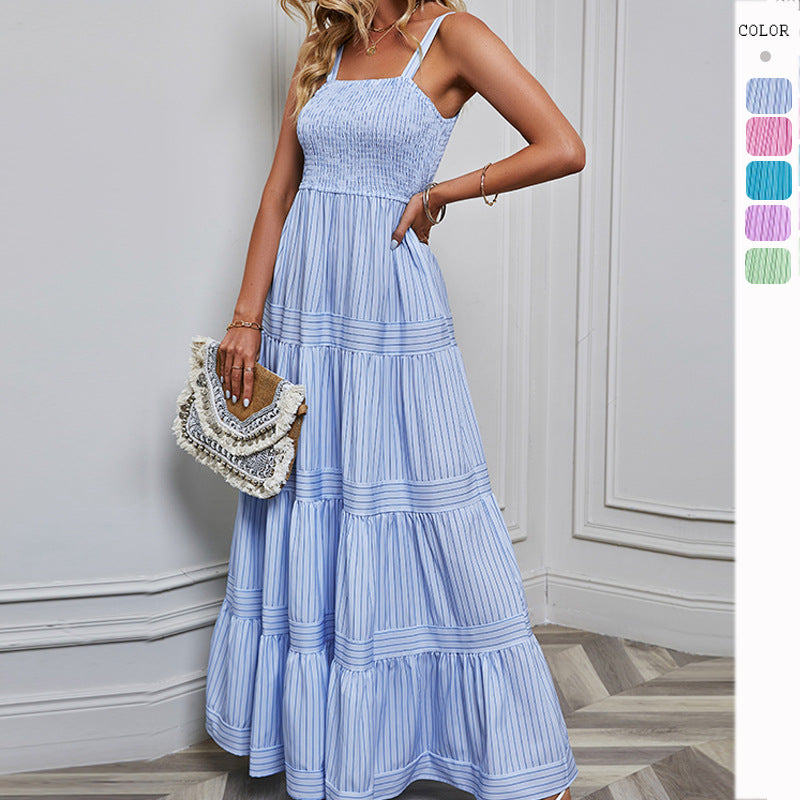 Damen Maxikleid mit raffiniertem Pliszeedesign und elastischem Oberteil Drune