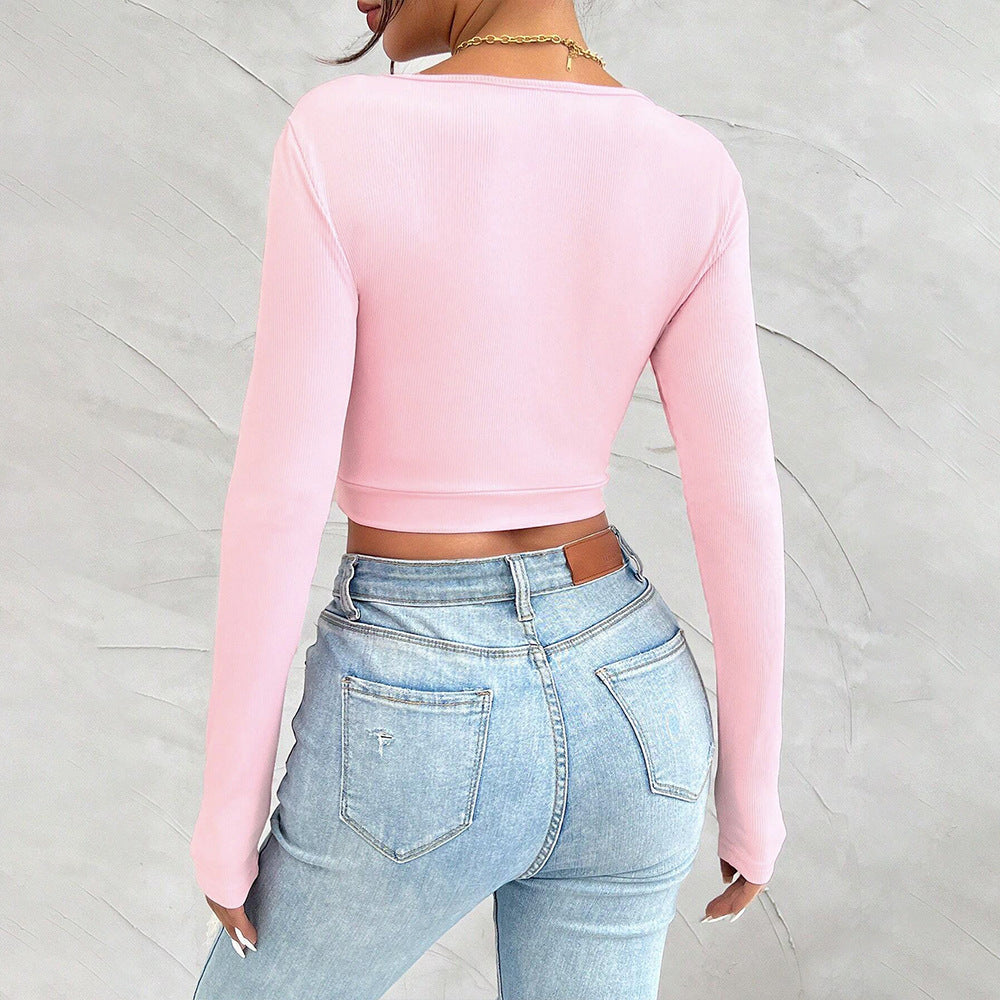 Damen langärmliges Crop-Top mit Raffungen Drune