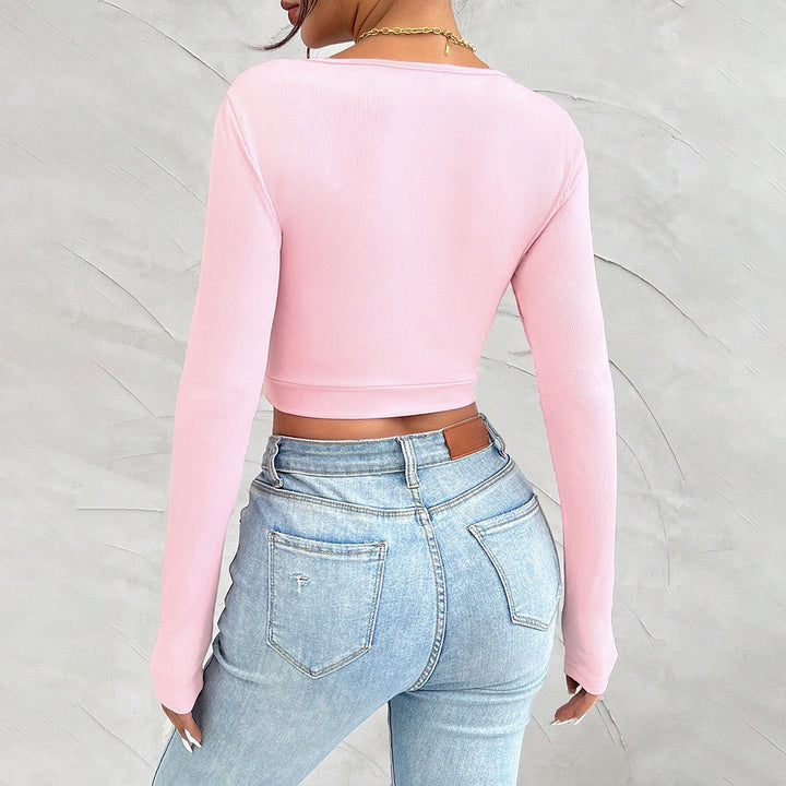 Damen langärmliges Crop-Top mit Raffungen Drune
