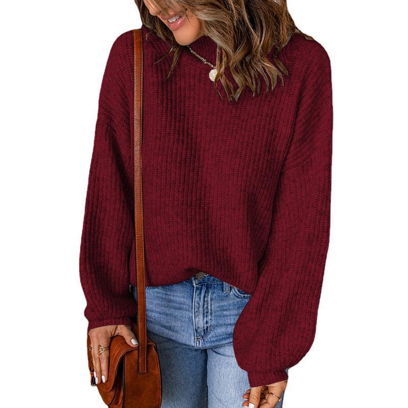 Damen Grobstrickpullover mit lockerer Passform und hohem Kragen Drune