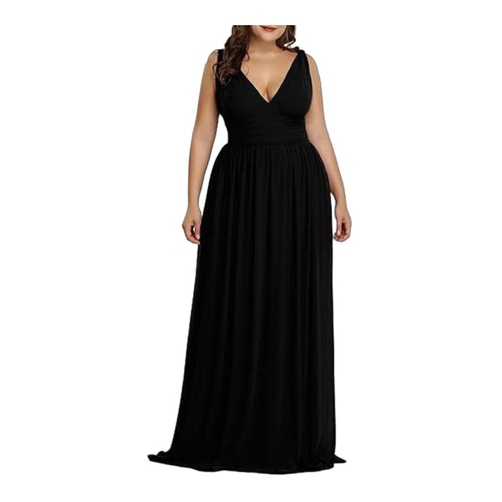Damen Maxikleid mit eleganter A-Linie und tiefem V-Ausschnitt Drune